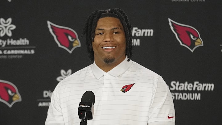 Cardinals defensive lineman Walter Nolen smiles as he answers questions during the introductory news conference inside the Arizona Cardinals training facility on April 25, 2025, in Tempe.
