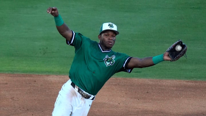 June 18, 2025; North Augusta, South Carolina, USA; Augusta GreenJacket infielder John Gil (7) jumps for the ball as Lynchburg Tommy Hawke (2) slides into second during the second game of the Auugsta GreenJackets and Lynchburg Hillcats baseball game at SRP Park. Mandatory Credit: Katie Goodale - Augusta Chronicle/USA TODAY NETWORK June 18, 2025; North Augusta, South Carolina, USA; Augusta GreenJacket infielder John Gil (7) jumps for the ball as Lynchburg Tommy Hawke (2) slides into second during the second game of the Auugsta GreenJackets and Lynchburg Hillcats baseball game at SRP Park. Mandatory Credit: Katie Goodale - Augusta Chronicle/USA TODAY NETWORK