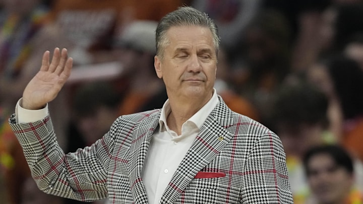 Arkansas Razorbacks coach John Calipari reacts during the second half against the Texas Longhorns at Moody Center in Austin, Texas.