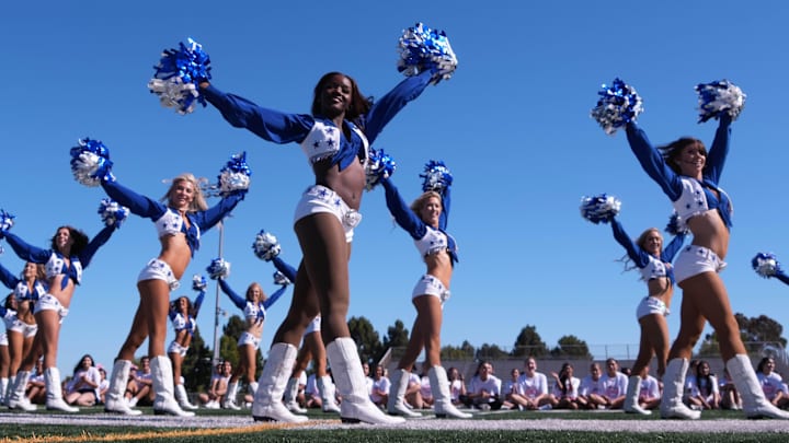 Dallas Cowboys cheerleaders perform at youth clinic at Channel Islands High School. 