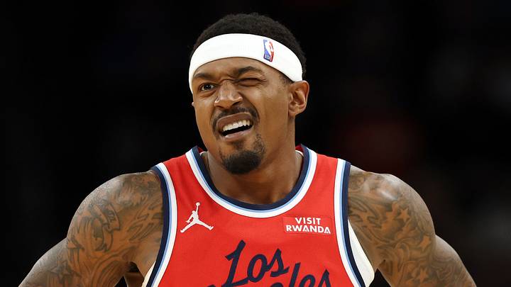 Nov 6, 2025; Phoenix, Arizona, USA; Los Angeles Clippers guard Bradley Beal (0) reacts against the Phoenix Suns at the Mortgage Matchup Center. Mandatory Credit: Mark J. Rebilas-Imagn Images