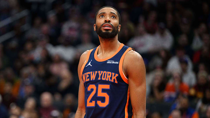 Dec 30, 2024; Washington, District of Columbia, USA; New York Knicks forward Mikal Bridges (25) looks on during the fourth quarter against the Washington Wizards at Capital One Arena. Mandatory Credit: Reggie Hildred-Imagn Images