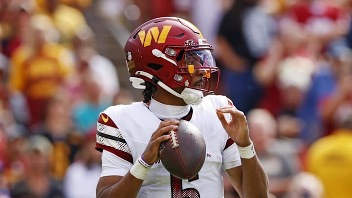 Washington Commanders quarterback Jayden Daniels (5). Washington Commanders quarterback Jayden Daniels (5).