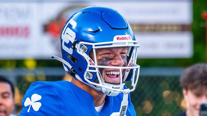 Detroit Catholic Central's Gideon Gash celebrates a touchdown during a football game on Friday, Aug. 29, 2025. Detroit Catholic Central's Gideon Gash celebrates a touchdown during a football game on Friday, Aug. 29, 2025.