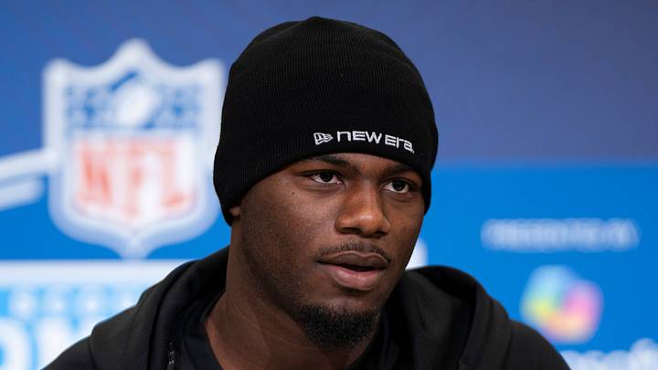 Indianapolis Colts defensive back AJ Haulcy speaks to members of the media