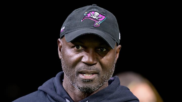 Oct 13, 2024; New Orleans, Louisiana, USA; Tampa Bay Buccaneers head coach Todd Bowles arrives before a game against the New Orleans Saints at Caesars Superdome. Mandatory Credit: Matthew Hinton-Imagn Images