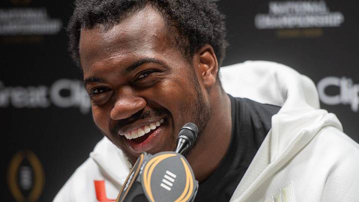 University of Miami's Rueben Bain Jr. talks at Media Day during the College Football Playoff on Saturday, Jan. 17, 2026.