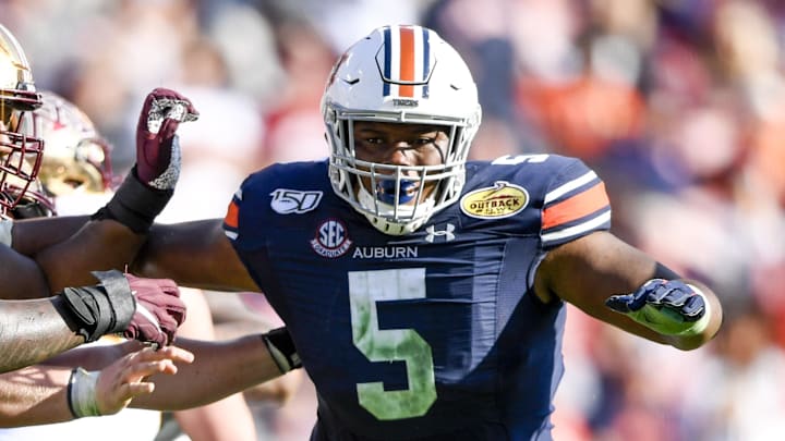 Auburn Tigers defensive tackle Derrick Brown was a dominant force on the Plains from 2016-2019. Auburn Tigers defensive tackle Derrick Brown was a dominant force on the Plains from 2016-2019.