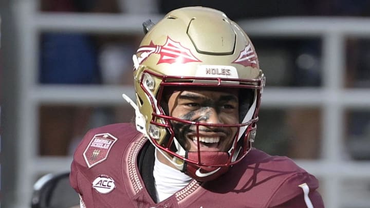 Aug 30, 2025; Tallahassee, Florida, USA; Florida State Seminoles quarterback Tommy Castellanos (1) celebrates with wide receiver Micahi Danzy (19) after a touchdown against the Alabama Crimson Tide during the second half at Doak S. Campbell Stadium. Mandatory Credit: Melina Myers-Imagn Images Aug 30, 2025; Tallahassee, Florida, USA; Florida State Seminoles quarterback Tommy Castellanos (1) celebrates with wide receiver Micahi Danzy (19) after a touchdown against the Alabama Crimson Tide during the second half at Doak S. Campbell Stadium. Mandatory Credit: Melina Myers-Imagn Images