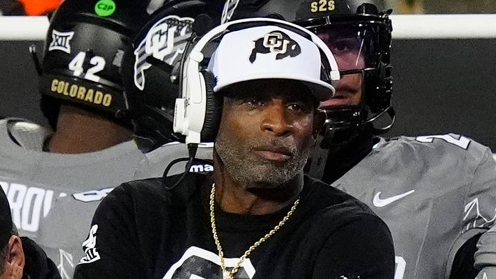 Colorado Buffaloes head coach Deion Sanders on the sidelines in the second quarter against the Arizona Wildcats at Folsom Field. Mandatory Credit: Ron Chenoy-Imagn Images