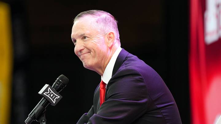 Jul 7, 2026; Frisco, TX, USA; Houston head coach Willie Fritz speaks to reporters during Big 12 Conference Football Media Days at The Star. Mandatory Credit: Raymond Carlin III-Imagn Images Jul 7, 2026; Frisco, TX, USA; Houston head coach Willie Fritz speaks to reporters during Big 12 Conference Football Media Days at The Star. Mandatory Credit: Raymond Carlin III-Imagn Images