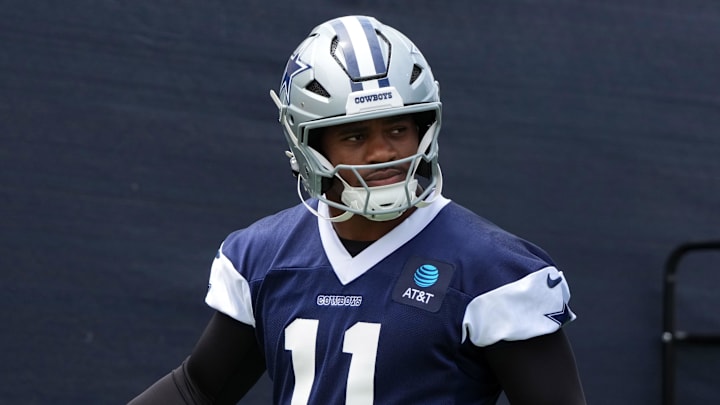 Jul 22, 2025; Oxnard, CA, USA; Dallas Cowboys defensive end Micah Parsons (11) during training camp at the River Ridge Fields. Mandatory Credit: Kirby Lee-Imagn Images Jul 22, 2025; Oxnard, CA, USA; Dallas Cowboys defensive end Micah Parsons (11) during training camp at the River Ridge Fields. Mandatory Credit: Kirby Lee-Imagn Images