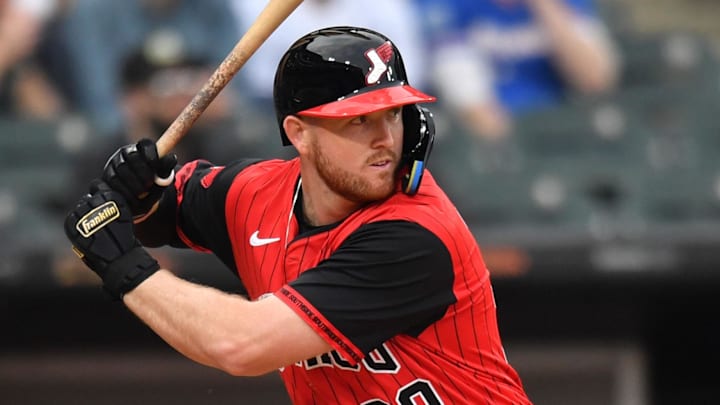 Chicago White Sox first baseman Tim Elko (30) hits against the Kansas City Royals at Rate Field. 