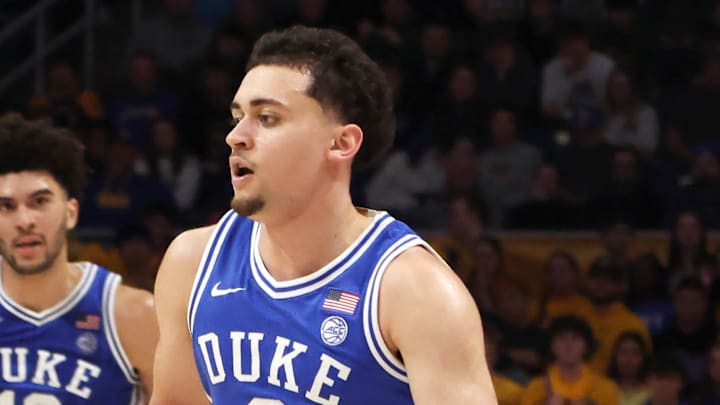 Feb 10, 2026; Pittsburgh, Pennsylvania, USA; Duke Blue Devils guard Darren Harris (8) dribbles the ball against the Pittsburgh Panthers during the second half at Petersen Events Center. Mandatory Credit: Charles LeClaire-Imagn Images Feb 10, 2026; Pittsburgh, Pennsylvania, USA; Duke Blue Devils guard Darren Harris (8) dribbles the ball against the Pittsburgh Panthers during the second half at Petersen Events Center. Mandatory Credit: Charles LeClaire-Imagn Images