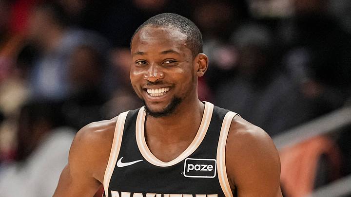 Feb 26, 2026; Atlanta, Georgia, USA; Atlanta Hawks forward Jonathan Kuminga (0) reacts after making a three point shot against the Washington Wizards during the first half at State Farm Arena. Mandatory Credit: Dale Zanine-Imagn Images
