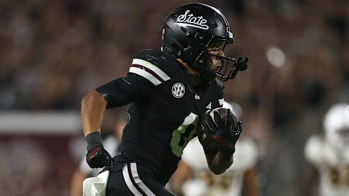 Mississippi State Bulldogs wide receiver Brenen Thompson (0) runs after a catch for a touchdown during the fourth quarter against the Arizona State Sun Devils at Davis Wade Stadium at Scott Field.