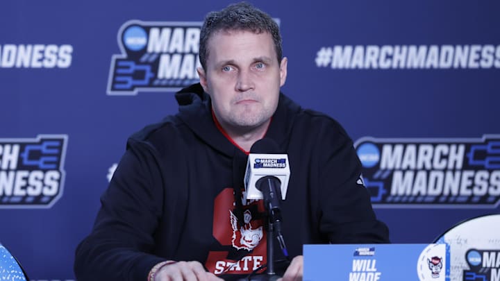 Mar 16, 2026; Dayton, OH, USA; NC State Wolfpack head coach Will Wade speaks with the media during a practice session ahead of the first four of the men's 2026 NCAA Tournament at University of Dayton Arena. Mandatory Credit: Rick Osentoski-Imagn Images