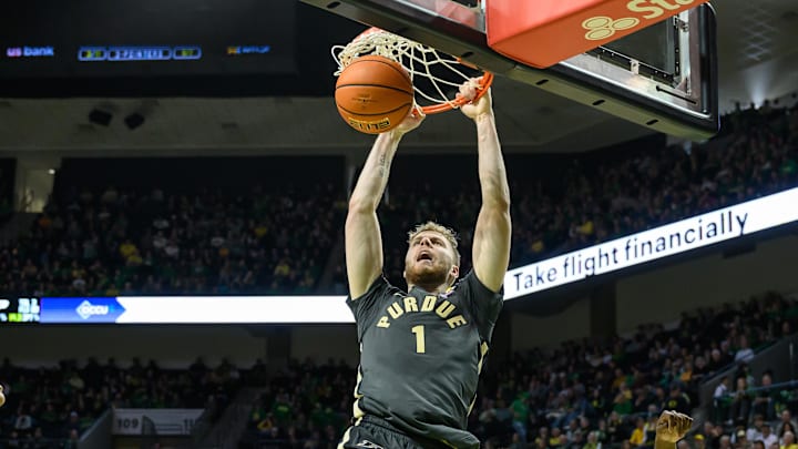 Purdue Boilermakers forward Caleb Furst (1) dunks the ball 