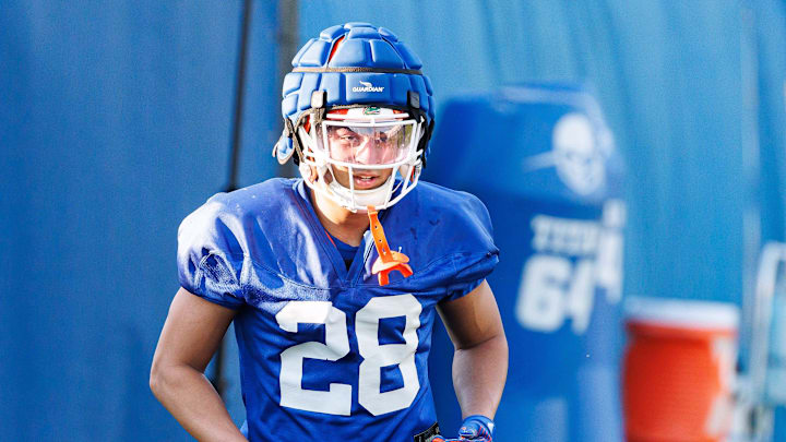 Florida Gators defensive back Devin Moore (28) runs during spring football practice at Heavener Football Complex at the University of Florida in Gainesville, FL on Thursday, March 6, 2025. [Matt Pendleton/Gainesville Sun]