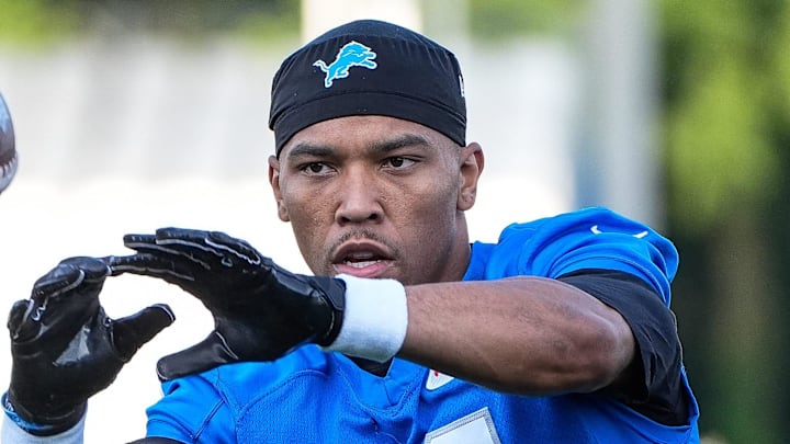 Detroit Lions wide receiver Amon-Ra St. Brown (14) practices during training camp at Meijer Performance Center in Allen Park on Monday, July 21, 2025. Detroit Lions wide receiver Amon-Ra St. Brown (14) practices during training camp at Meijer Performance Center in Allen Park on Monday, July 21, 2025.