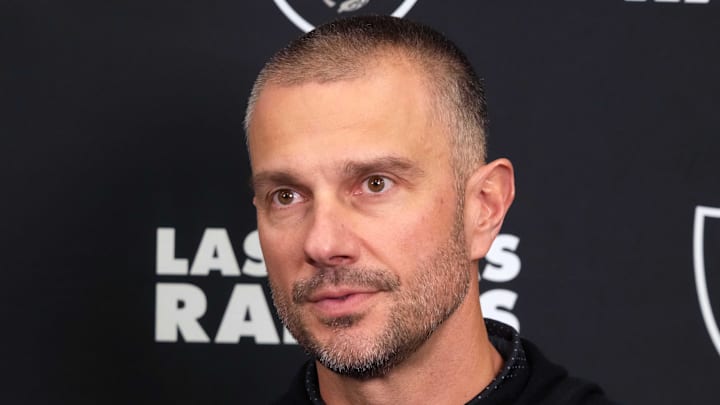 Feb 25, 2025; Indianapolis, IN, USA; Las Vegas Raiders general manager John Spytek on radio row during the NFL Scouting Combine at the Indiana Convention Center. Mandatory Credit: Kirby Lee-Imagn Images