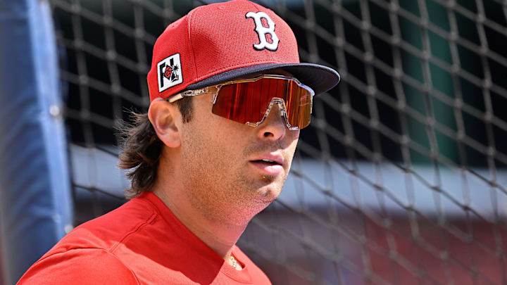 Apr 10, 2025; Boston, Massachusetts, USA; Boston Red Sox first baseman Triston Casas (36) steps out of the batting cage during practice before a game against the Toronto Blue Jays at Fenway Park. Apr 10, 2025; Boston, Massachusetts, USA; Boston Red Sox first baseman Triston Casas (36) steps out of the batting cage during practice before a game against the Toronto Blue Jays at Fenway Park.