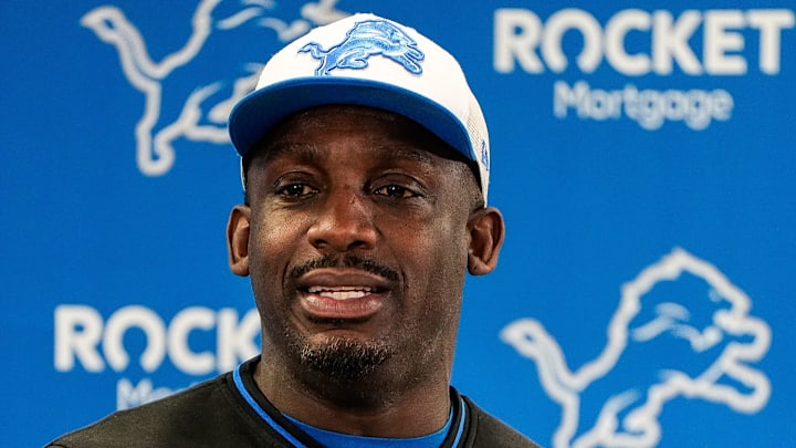 Detroit Lions assistant head coach and running backs coach Scottie Montgomery speaks at team's Performance Center 