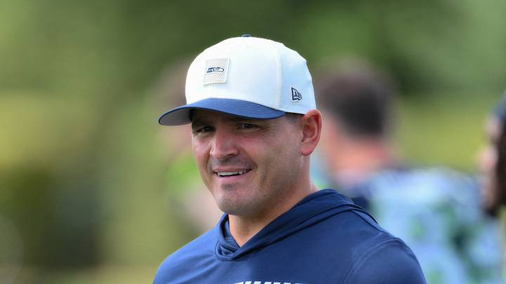 Seattle Seahawks head coach Mike MacDonald during training camp 