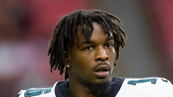 Former Philadelphia Eagles wide receiver Quez Watkins stands on the sidelines