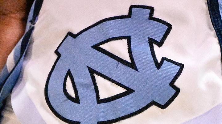 Jan 3, 2026; Dallas, Texas, USA; A view of the North Carolina Tar Heels logo on the shorts of forward Caleb Wilson (8) during the second half against the SMU Mustangs at Moody Coliseum. Mandatory Credit: Jerome Miron-Imagn Images