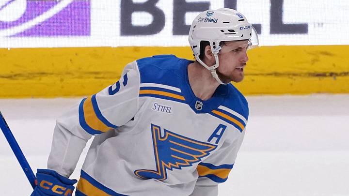 Mar 6, 2026; San Jose, California, USA; St. Louis Blues defenseman Philip Broberg (6) celebrates after the game-winning goal against the San Jose Sharks in overtime at SAP Center at San Jose. Mandatory Credit: David Gonzales-Imagn Images