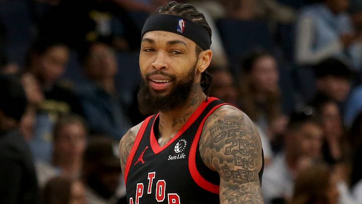 Apr 3, 2026; Memphis, Tennessee, USA; Toronto Raptors forward Brandon Ingram (3) reacts during the second quarter against the Memphis Grizzlies at FedExForum. Mandatory Credit: Petre Thomas-Imagn Images