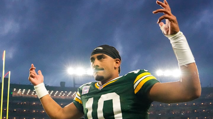Green Bay Packers quarterback Jordan Love waves to the fans after the game against the Cincinnati Bengals at Lambeau Field. Green Bay Packers quarterback Jordan Love waves to the fans after the game against the Cincinnati Bengals at Lambeau Field.