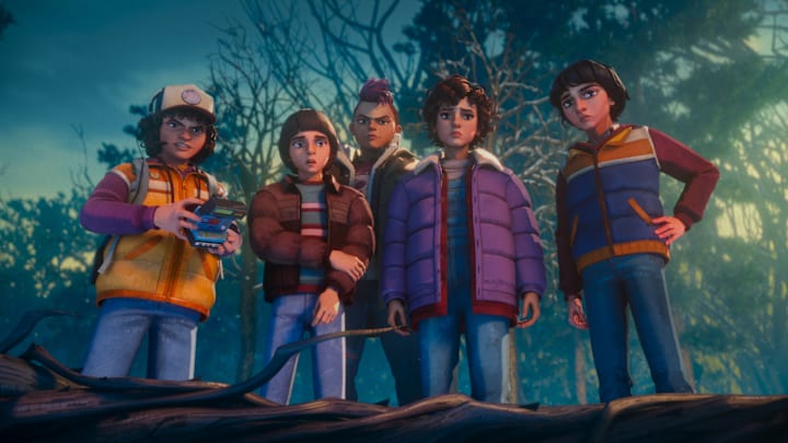 Stranger Things: Tales From '85 (L to R) Braxton Quinney as Dustin, Benjamin Plessala as Will, Brooklyn Davey Norstedt as Eleven and Luca Diaz as Mike in Stranger Things: Tales From '85. Cr. COURTESY OF NETFLIX © 2026 Stranger Things: Tales From '85 (L to R) Braxton Quinney as Dustin, Benjamin Plessala as Will, Brooklyn Davey Norstedt as Eleven and Luca Diaz as Mike in Stranger Things: Tales From '85. Cr. COURTESY OF NETFLIX © 2026