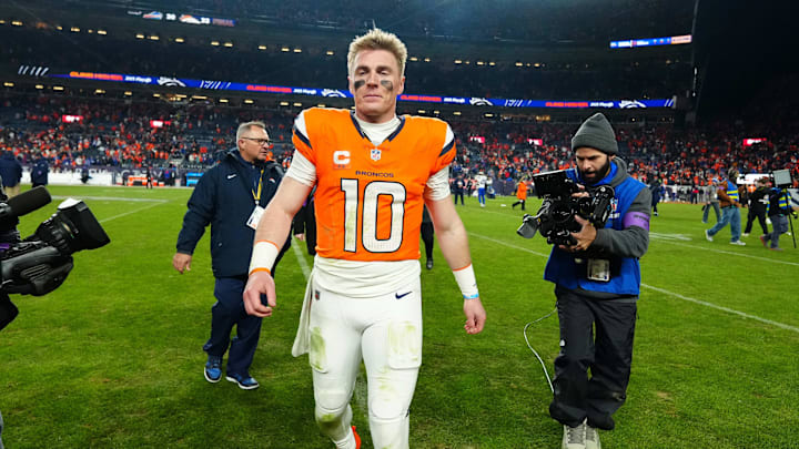 Broncos quarterback Bo Nix appeared to be in visible pain on the sidelines after fracturing his ankle in Saturday’s divisional round win over the Bills.