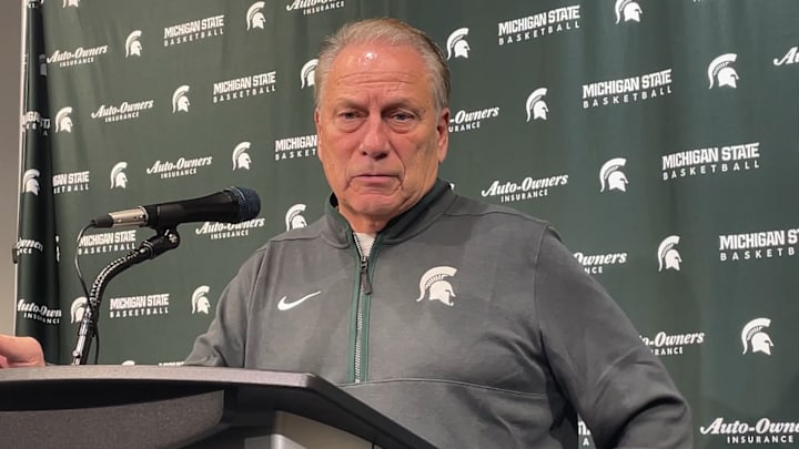 Michigan State Spartans head coach Tom Izzo speaks to the media after a game against the Detroit Mercy Titans at the Breslin Center on Friday, Nov. 21, 2025. MSU won the game, 84-56. Michigan State Spartans head coach Tom Izzo speaks to the media after a game against the Detroit Mercy Titans at the Breslin Center on Friday, Nov. 21, 2025. MSU won the game, 84-56.