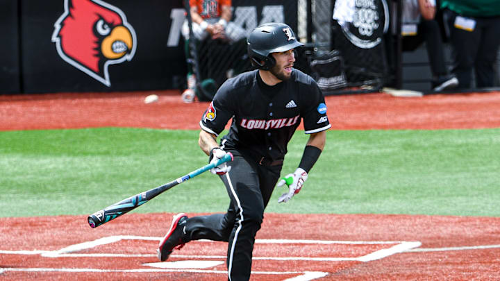 Louisville baseball outfielder Lucas Moore vs. Miami in the 2025 Louisville Super Regional