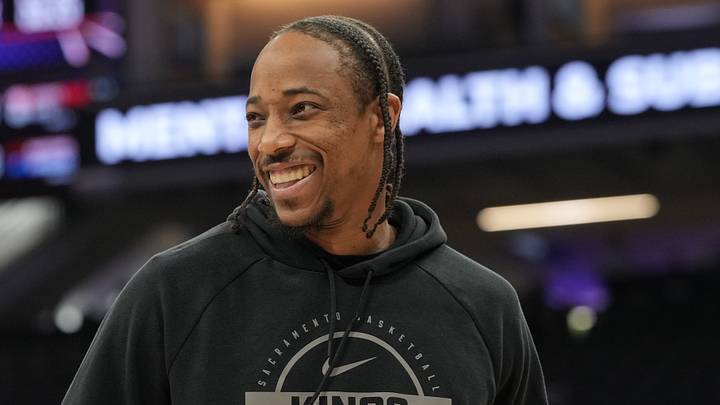 Apr 3, 2026; Sacramento, California, USA; Sacramento Kings guard DeMar DeRozan (10) before the game against the New Orleans Pelicans at Golden 1 Center. Mandatory Credit: Darren Yamashita-Imagn Images