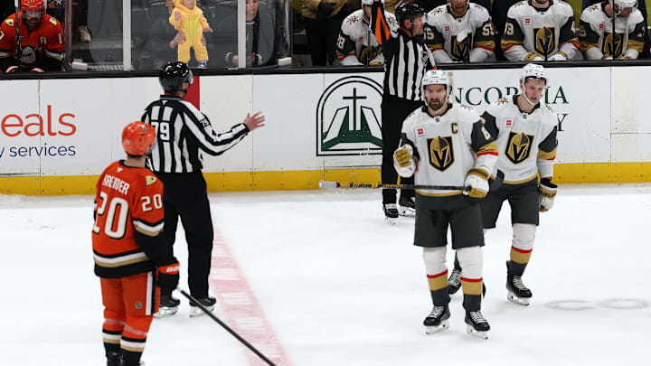 Feb 1, 2026; Anaheim, California, USA;  An infant fan dressed as a duck attends a game between the Anaheim Ducks and the Vegas Golden Knights at Honda Center. Mandatory Credit: Kiyoshi Mio-Imagn Images