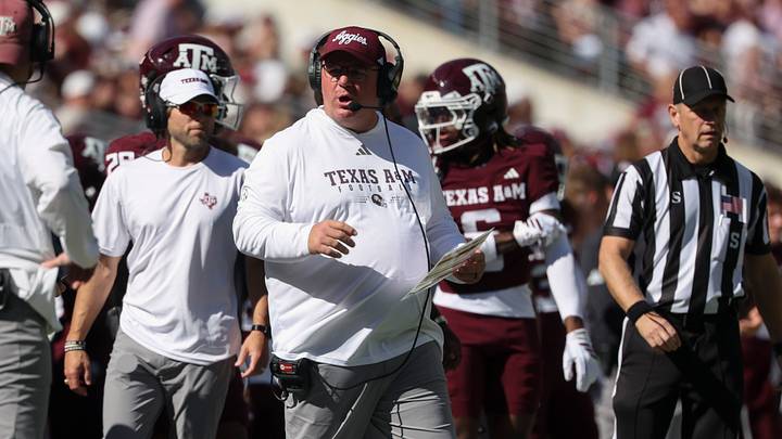 Texas A&M Aggies head coach Mike Elko on the sideline during the second quarter against the South Carolina Gamecocks at Kyle Field. Texas A&M Aggies head coach Mike Elko on the sideline during the second quarter against the South Carolina Gamecocks at Kyle Field.