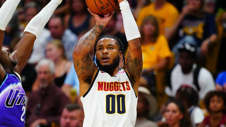 Oct 4, 2026; Boulder, Colorado, USA; Utah Jazz forward Blake Hinson (25 defends the shot attempt by Denver Nuggets forward Cam Whitmore (00) in the second half at CU Events Center. Mandatory Credit: Ron Chenoy-Imagn Images Oct 4, 2026; Boulder, Colorado, USA; Utah Jazz forward Blake Hinson (25 defends the shot attempt by Denver Nuggets forward Cam Whitmore (00) in the second half at CU Events Center. Mandatory Credit: Ron Chenoy-Imagn Images