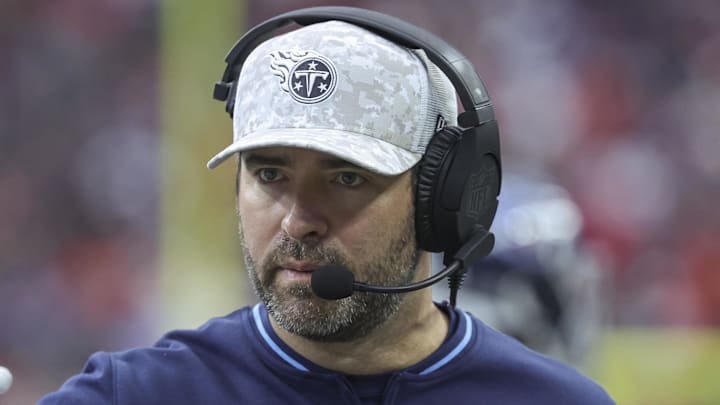 Nov 24, 2024; Houston, Texas, USA; Tennessee Titans head coach Brian Callahan reacts during the third quarter against the Houston Texans at NRG Stadium. Mandatory Credit: Troy Taormina-Imagn Images Nov 24, 2024; Houston, Texas, USA; Tennessee Titans head coach Brian Callahan reacts during the third quarter against the Houston Texans at NRG Stadium. Mandatory Credit: Troy Taormina-Imagn Images