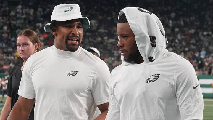 Philadelphia Eagles quarterback Jalen Hurts and Philadelphia Eagles running back Saquon Barkley