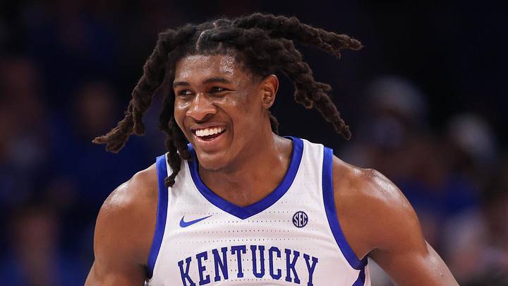 Kentucky Wildcats forward Jayden Quaintance (21) shows emotion against the St. John Red Storm in the second half at State Farm Arena on December 20, 2026. Kentucky Wildcats forward Jayden Quaintance (21) shows emotion against the St. John Red Storm in the second half at State Farm Arena on December 20, 2026.