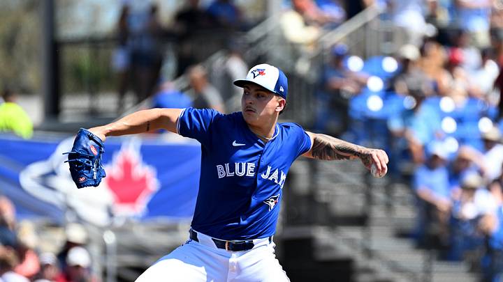 Mar 15, 2024; Dunedin, Florida, USA; Toronto Blue Jays pitcher Ricky Tiedemann (70) throws a pitch in the first inning of the spring training game against the Detroit Tigers at TD Ballpark. Mandatory Credit: Jonathan Dyer-USA TODAY Sports Mar 15, 2024; Dunedin, Florida, USA; Toronto Blue Jays pitcher Ricky Tiedemann (70) throws a pitch in the first inning of the spring training game against the Detroit Tigers at TD Ballpark. Mandatory Credit: Jonathan Dyer-USA TODAY Sports
