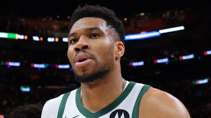 Mar 12, 2026; Miami, Florida, USA; Milwaukee Bucks forward Giannis Antetokounmpo (34) looks on after the game against the Miami Heat at Kaseya Center. Mandatory Credit: Sam Navarro-Imagn Images
