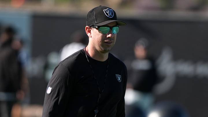 Jun 9, 2026; Henderson, NV, USA; Las Vegas Raiders coach Klint Kubiak during minicamp at Intermountain Health Performance Center. Mandatory Credit: Kirby Lee-Imagn Images Jun 9, 2026; Henderson, NV, USA; Las Vegas Raiders coach Klint Kubiak during minicamp at Intermountain Health Performance Center. Mandatory Credit: Kirby Lee-Imagn Images
