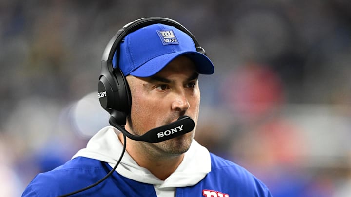 New York Giants interim head coach Mike Kafka looks on during the third quarter against the Detroit Lions 
