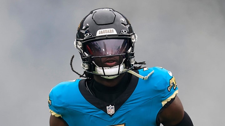 Jacksonville Jaguars wide receiver Brian Thomas Jr. (7) runs on the field before an NFL football matchup at EverBank Stadium, Sunday, Jan. 4, 2026, in Jacksonville, Fla. The Jaguars defeated the Titans 41-7, capturing the AFC South title. [Corey Perrine/Florida Times-Union]