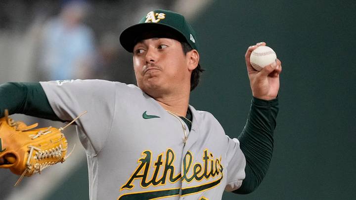 Aug 31, 2026; Arlington, Texas, USA; Athletics pitcher Gage Jump (61) throws to the plate against the Texas Rangers during the first inning at Globe Life Field. Mandatory Credit: Raymond Carlin III-Imagn Images Aug 31, 2026; Arlington, Texas, USA; Athletics pitcher Gage Jump (61) throws to the plate against the Texas Rangers during the first inning at Globe Life Field. Mandatory Credit: Raymond Carlin III-Imagn Images